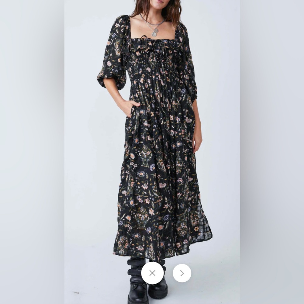 Free People’s Oasis Midi Printed dress, black combo, xs